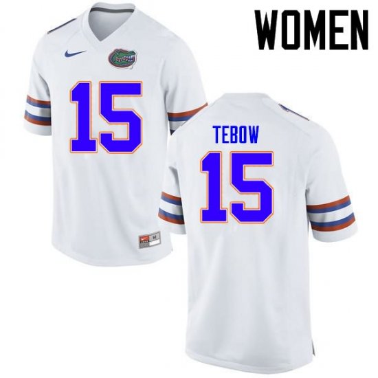 Women's Florida Gators #15 Tim Tebow NCAA Nike White Authentic Stitched College Football Jersey XYM3062XI